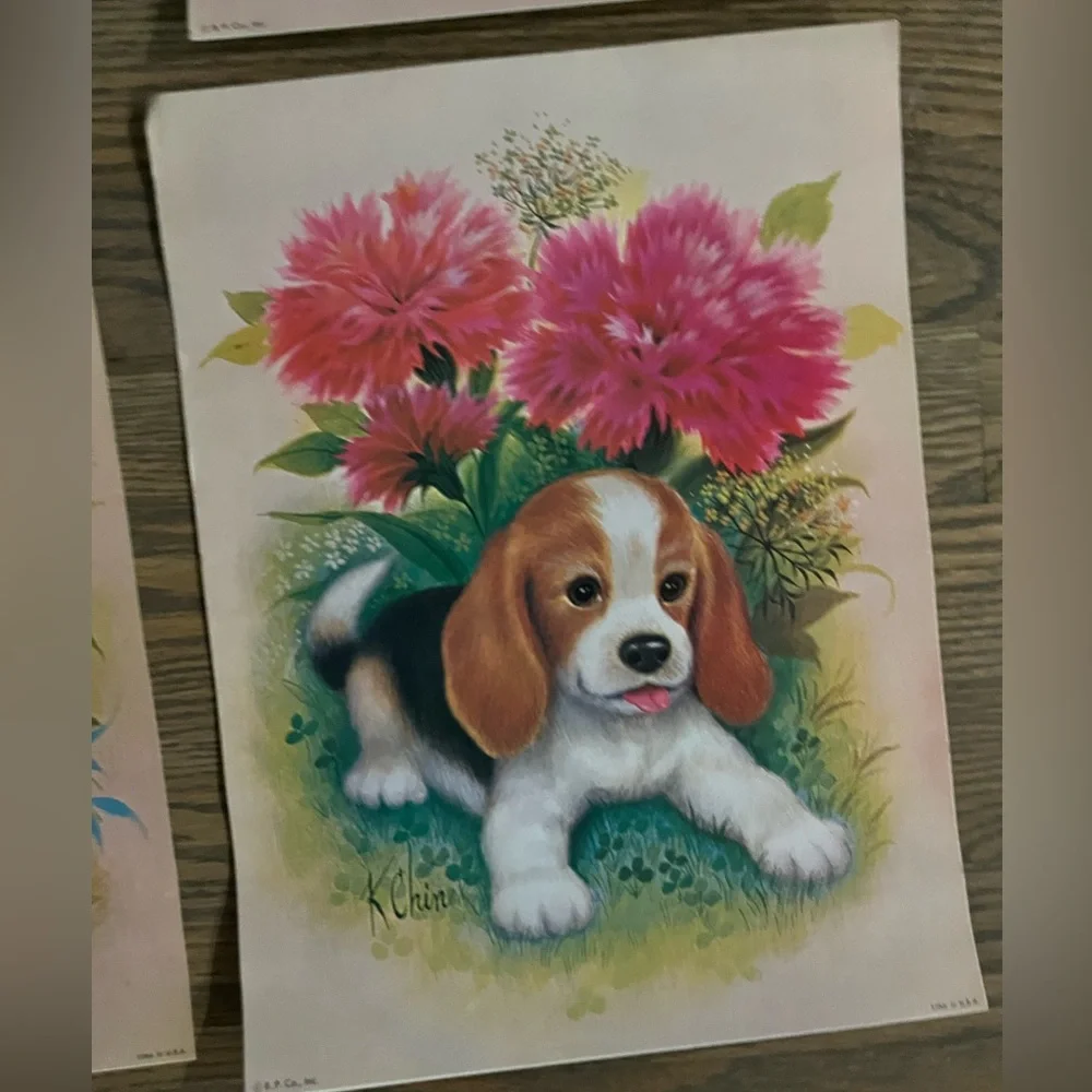 Vintage puppy artwork set of 4 - Picture 2 of 8